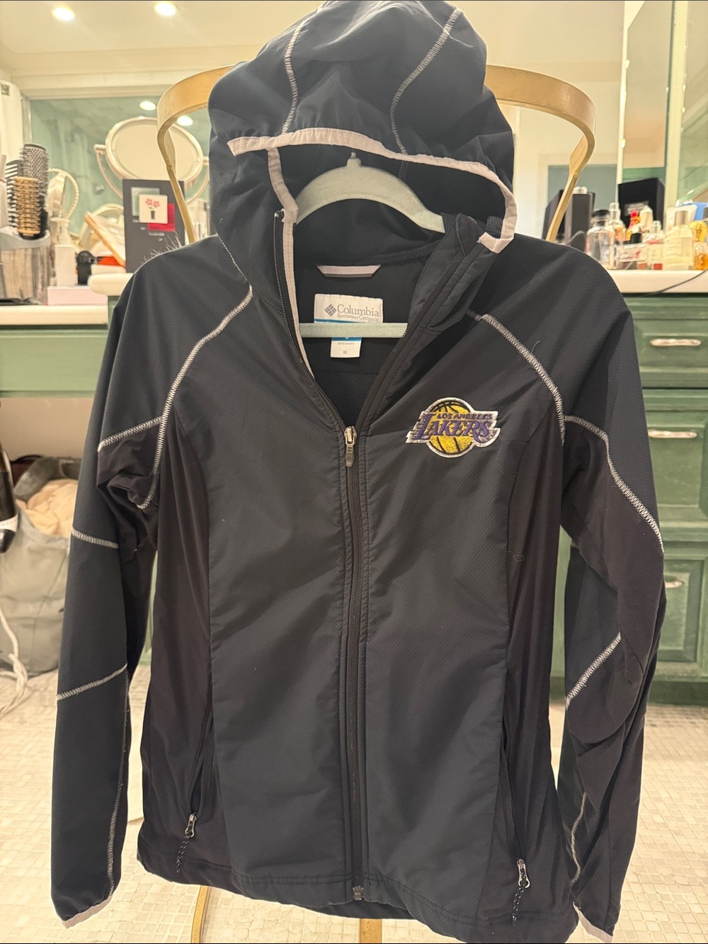 Columbia Black Hooded Lakers Jacket with Purple/Gold Logo